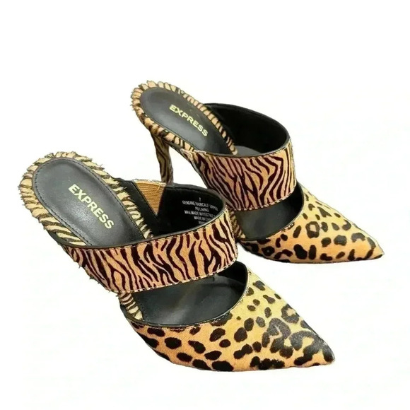 Express Calf Hair Animal Print Heels Size 7 - Picture 1 of 5